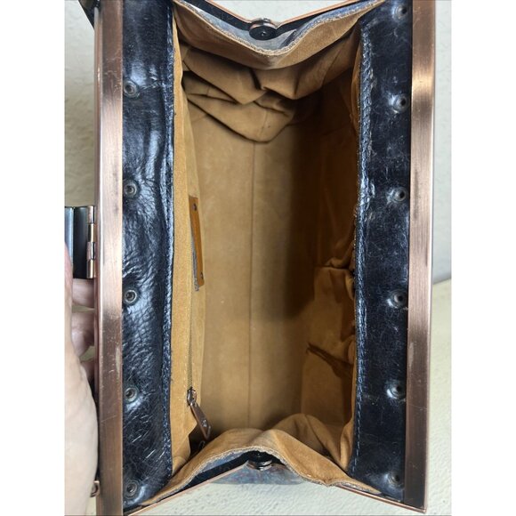 Patricia Nash Blue Embossed Floral Leather Snap Latch Doctor Style Shoulder Bag - Picture 11 of 15